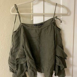 Zara Off the Shoulder Blouse Top Ribbon Strap